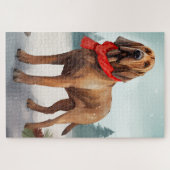 Bloodhound Hond in Sneeuw Kerstmis Legpuzzel (Horizontaal)