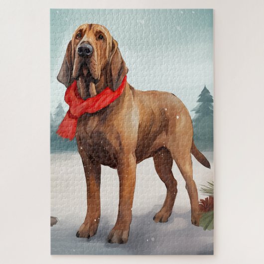 Bloodhound Hond in Sneeuw Kerstmis Legpuzzel (Verticaal)