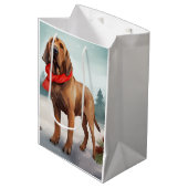 Bloodhound Hond in Sneeuw Kerstmis Medium Cadeauzakje (Voorkant Gekanteld)