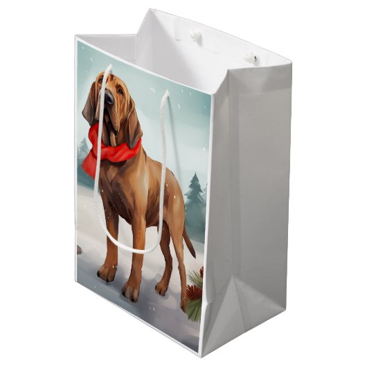 Bloodhound Hond in Sneeuw Kerstmis Medium Cadeauzakje (Voorkant Gekanteld)