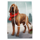 Bloodhound Hond in Sneeuw Kerstmis Medium Cadeauzakje (Achterkant)