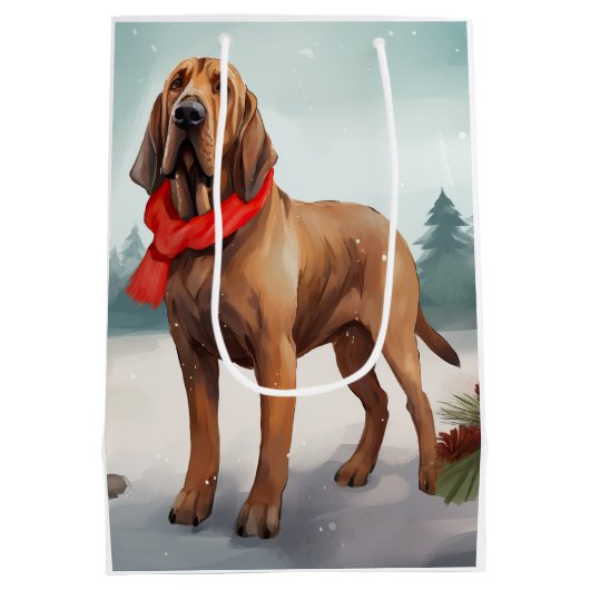Bloodhound Hond in Sneeuw Kerstmis Medium Cadeauzakje (Achterkant)