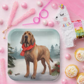 Bloodhound Hond in Sneeuw Kerstmis Papieren Bordje (Feest)