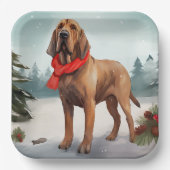 Bloodhound Hond in Sneeuw Kerstmis Papieren Bordje (Voorkant)