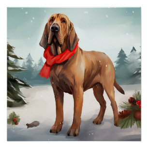 Bloodhound Hond in Sneeuw Kerstmis Perfect Poster