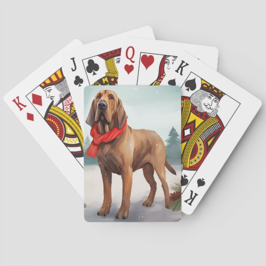 Bloodhound Hond in Sneeuw Kerstmis Pokerkaarten (Achterkant)