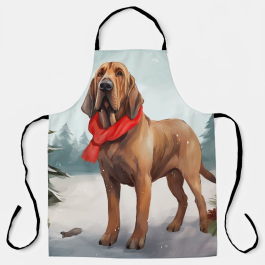 Bloodhound Hond in Sneeuw Kerstmis Schort (Voorkant)