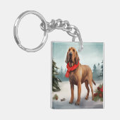 Bloodhound Hond in Sneeuw Kerstmis Sleutelhanger (Voorkant Links)
