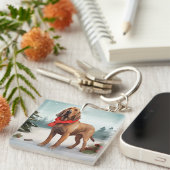Bloodhound Hond in Sneeuw Kerstmis Sleutelhanger (Voorkant Rechts)