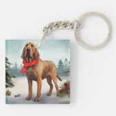 Bloodhound Hond in Sneeuw Kerstmis Sleutelhanger (Achterkant)