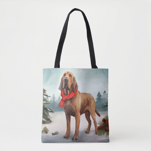 Bloodhound Hond in Sneeuw Kerstmis Tote Bag (Voorkant)