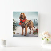 Bloodhound Hond in Sneeuw Kerstmis Vierkante Klok (Huis)