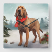 Bloodhound Hond in Sneeuw Kerstmis Vierkante Klok (Voorkant)