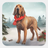 Bloodhound Hond in Sneeuw Kerstmis Vierkante Sticker (Voorkant)