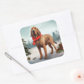 Bloodhound Hond in Sneeuw Kerstmis Vierkante Sticker (Envelop)