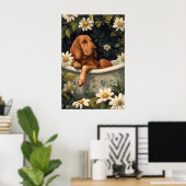 Bloodhound In Bathtub Poster, Funny Dog Poster (Thuiskantoor)