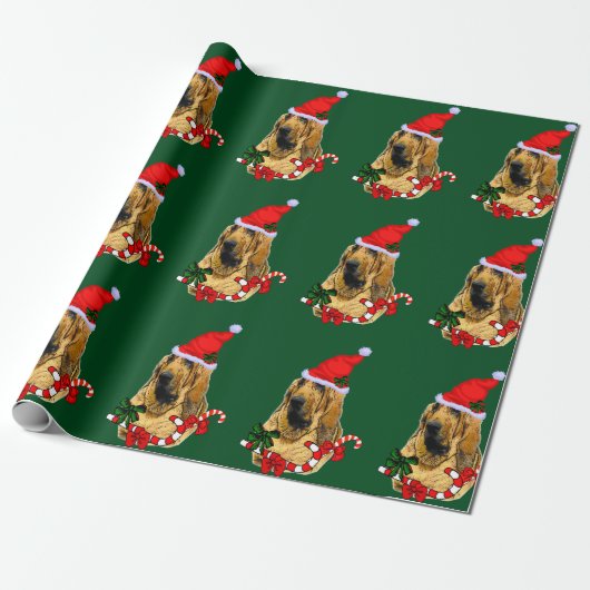 Bloodhound in Santa Hat Kerstmis Cadeaupapier (Uitgerold)