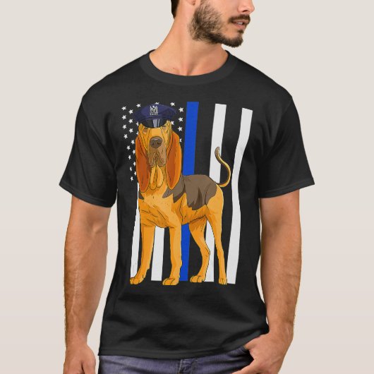 Bloodhound K9 Politiemacht Verenigde Staten Vlag G T-shirt (Voorkant)