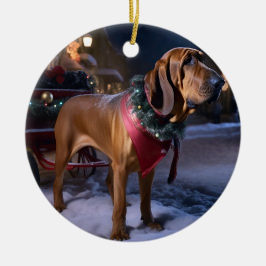 Bloodhound Kerst Feestelijke Periode Keramisch Ornament (Voorkant)