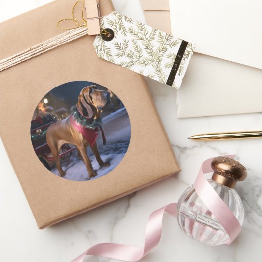 Bloodhound Kerst Feestelijke Periode Ronde Sticker (Geschenken)