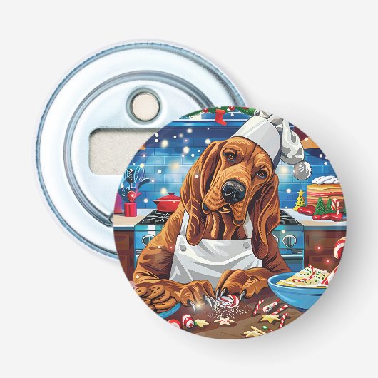 Bloodhound Kerstbakfeest: Festive Kerstmis Button Flesopener (Voorkant)