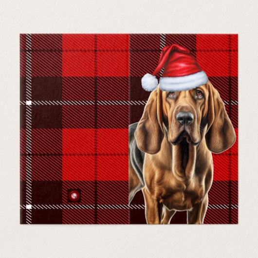 Bloodhound Kersthond met rode Holiday Plaid Kaart (Buitenkant ongevouwen)
