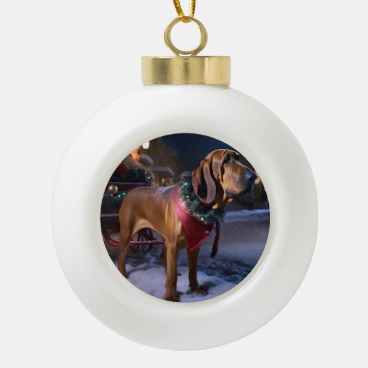 Bloodhound Kerstmis Feestelijk Seizoen Keramische Bal Ornament (Voorkant)