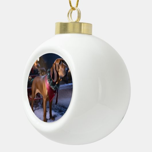 Bloodhound Kerstmis Feestelijk Seizoen Keramische Bal Ornament (Rechts)