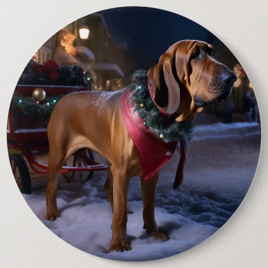 Bloodhound Kerstmis Feestelijk Seizoen Ronde Button 6,0 Cm (Voorkant)