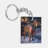 Bloodhound Kerstmis Feestelijk Seizoen Sleutelhanger (Voorkant Links)