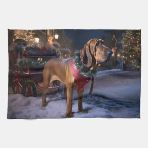 Bloodhound Kerstmis Feestelijk Seizoen Theedoek