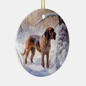 Bloodhound Laat het sneeuwen Kerstmis Keramisch Ornament (Rechts)