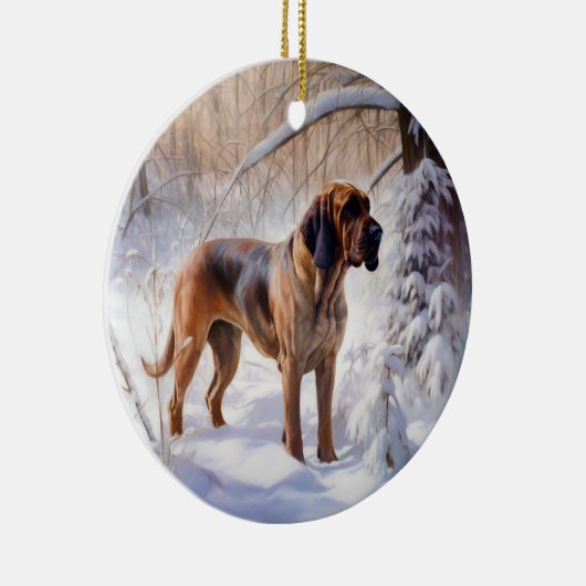 Bloodhound Laat het sneeuwen Kerstmis Keramisch Ornament (Rechts)