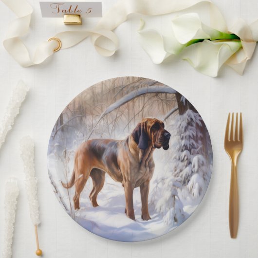 Bloodhound Laat het sneeuwen Kerstmis Papieren Bordje (Huwelijk)
