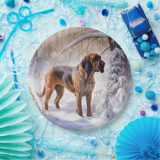 Bloodhound Laat het sneeuwen Kerstmis Papieren Bordje (Feest)