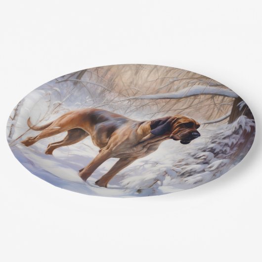 Bloodhound Laat het sneeuwen Kerstmis Papieren Bordje (Gekanteld)