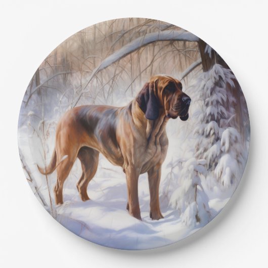 Bloodhound Laat het sneeuwen Kerstmis Papieren Bordje (Voorkant)