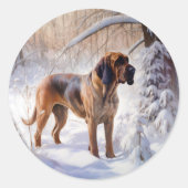 Bloodhound Laat het Sneeuwen Kerstmis Ronde Sticker (Voorkant)