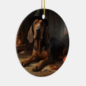 Bloodhound pompoenen Halloween eng Keramisch Ornament (Rechts)