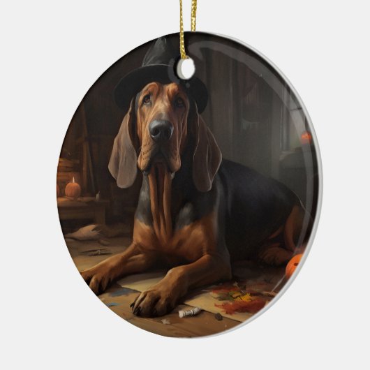 Bloodhound pompoenen Halloween eng Keramisch Ornament (Links)