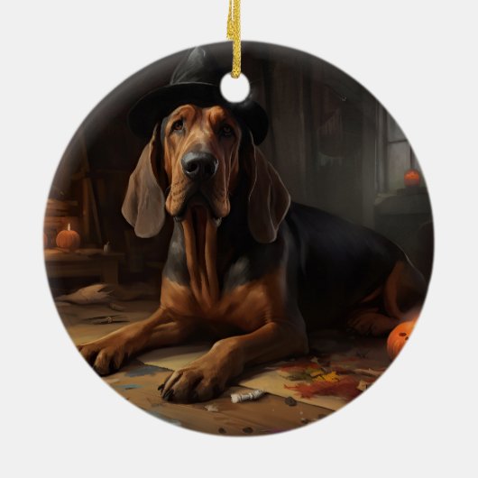 Bloodhound pompoenen Halloween eng Keramisch Ornament (Achterkant)