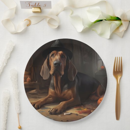 Bloodhound pompoenen Halloween eng Papieren Bordje (Huwelijk)