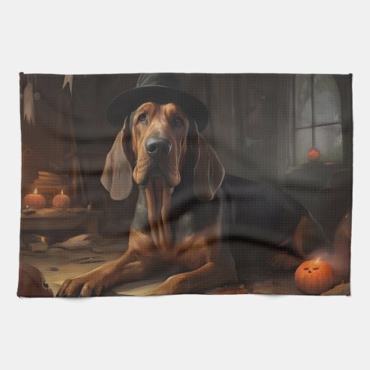 Bloodhound pompoenen Halloween eng Theedoek (Horizontaal)