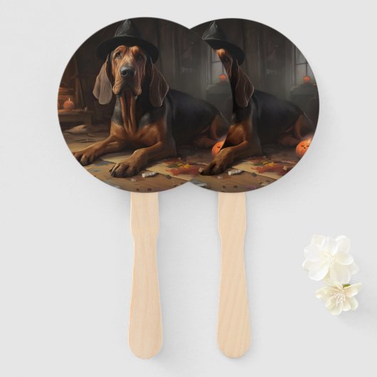 Bloodhound Pompoenen Halloween Griezelen Handwaaier (Voorkant en achterkant)