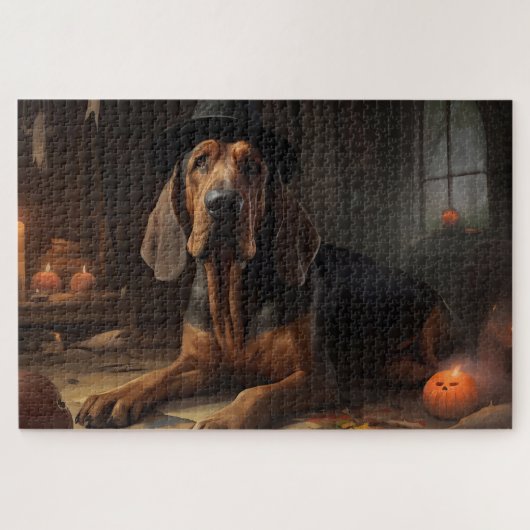 Bloodhound Pompoenen Halloween Griezelen Legpuzzel (Horizontaal)