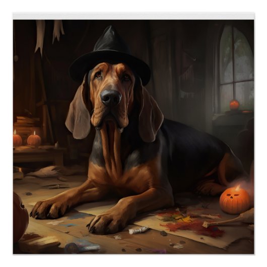 Bloodhound Pompoenen Halloween Griezelen Perfect Poster (Voorkant)