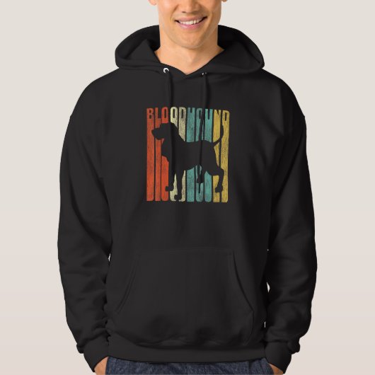 Bloodhound Retro jaren 1970 Hond Silhouet Gebarste Hoodie (Voorkant)