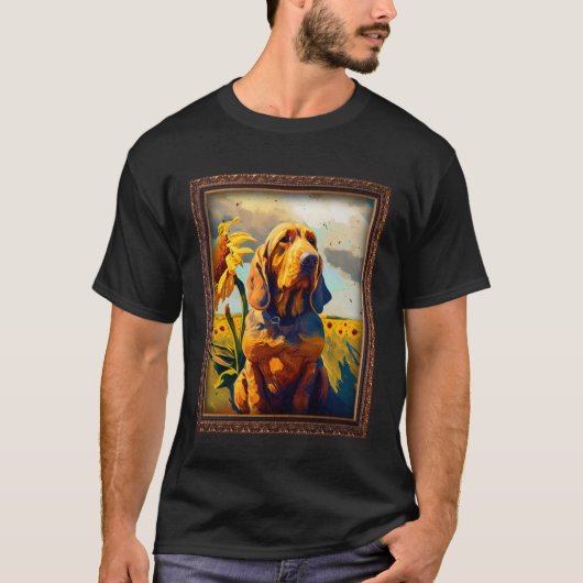 Bloodhound Schilderij Zonnebloem Bloem Moeder Vrou T-shirt (Voorkant)