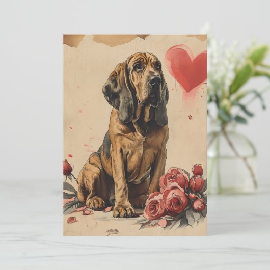Bloodhound vintage Valentijnsdag  Feestdagenkaart (Staand voorkant)