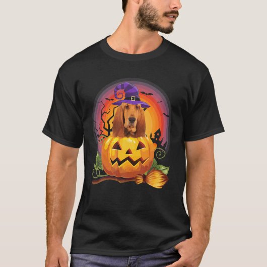 Bloodhound Witch Pumpkin Halloween Hondenliefhebbe T-shirt (Voorkant)